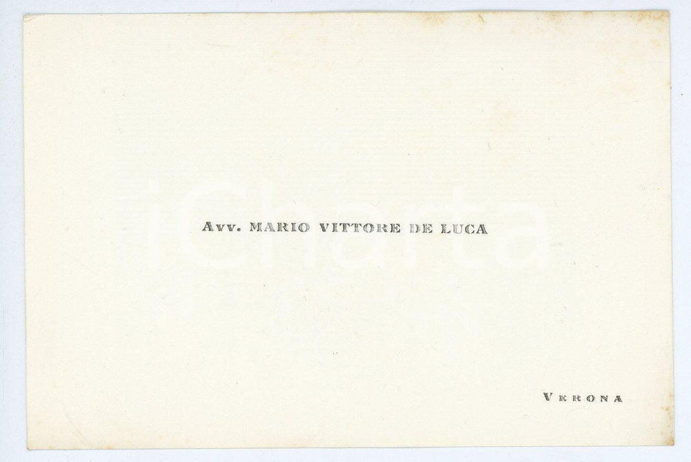 Oggetto da collezione cartaceo 1955 ca VERONA Avv. Mario Vittore DE LUCA Biglietto da visita 10x7 cm 1