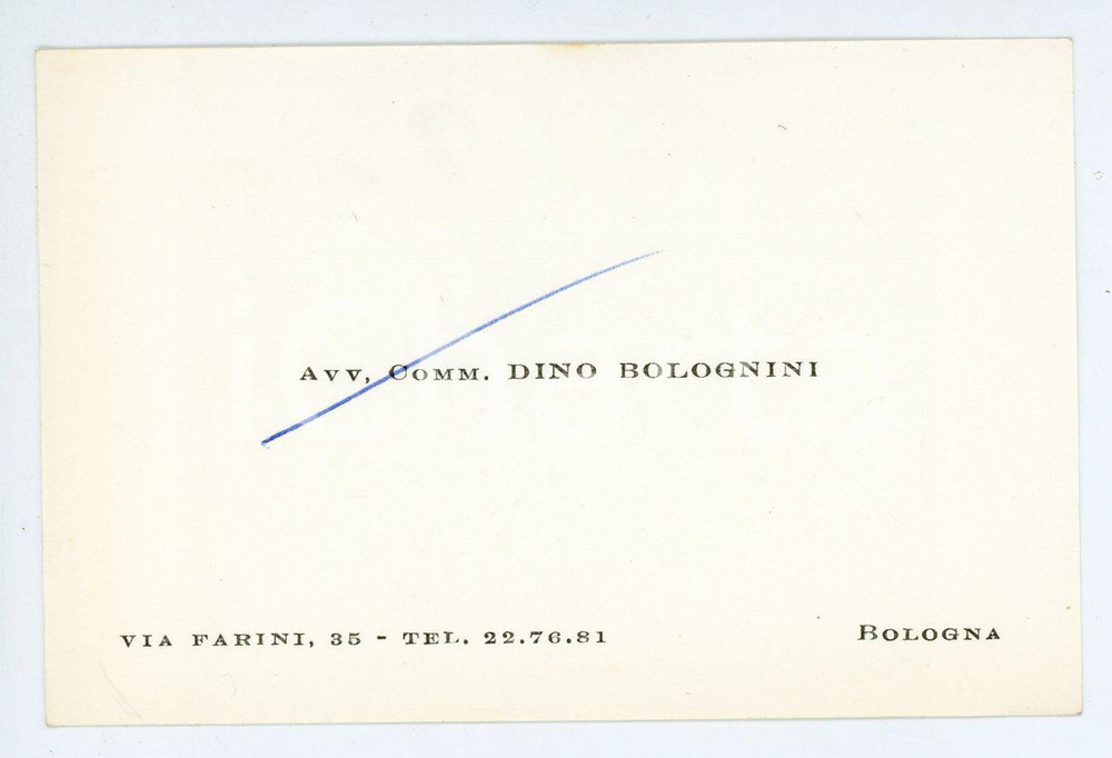 Oggetto da collezione cartaceo 1958 BOLOGNA Avv. Comm. Dino BOLOGNINI Biglietto da visita 10x7 cm 1