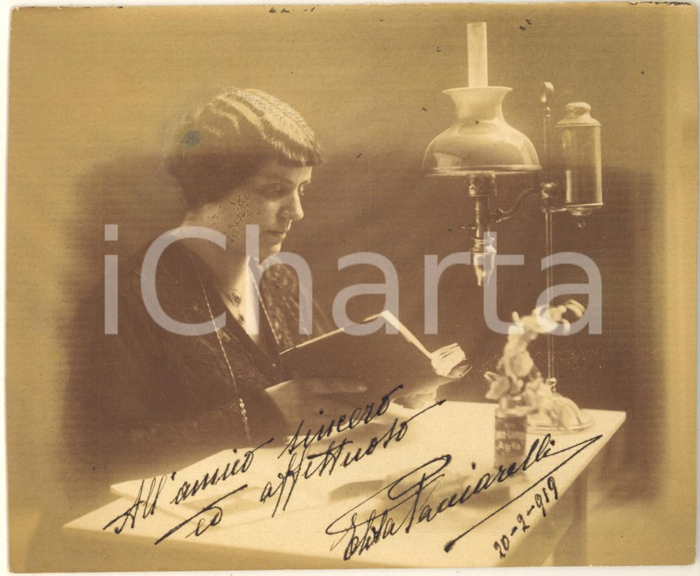 Fotografia d epoca originale 1919 ROMA Elisa PACCIARELLI alla scrivania  Ritratto Foto 14x12 cm 1