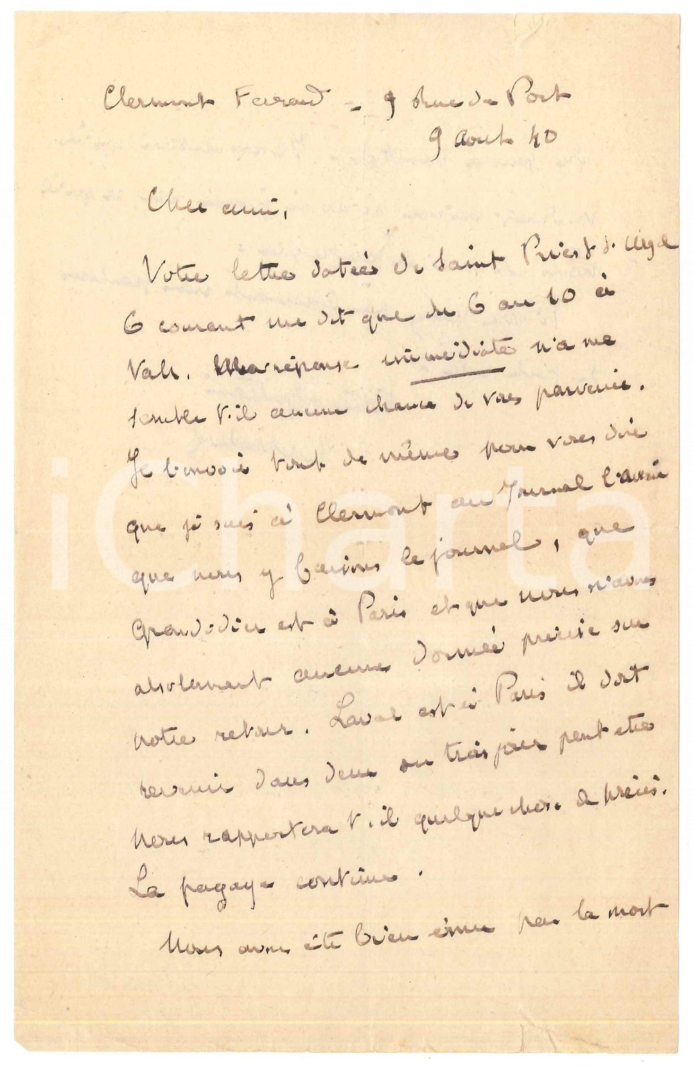 Autografo originale Agosto 1940 FRANCE Etienne BANDY DE NALECHE presso L Avenir Autografo 1