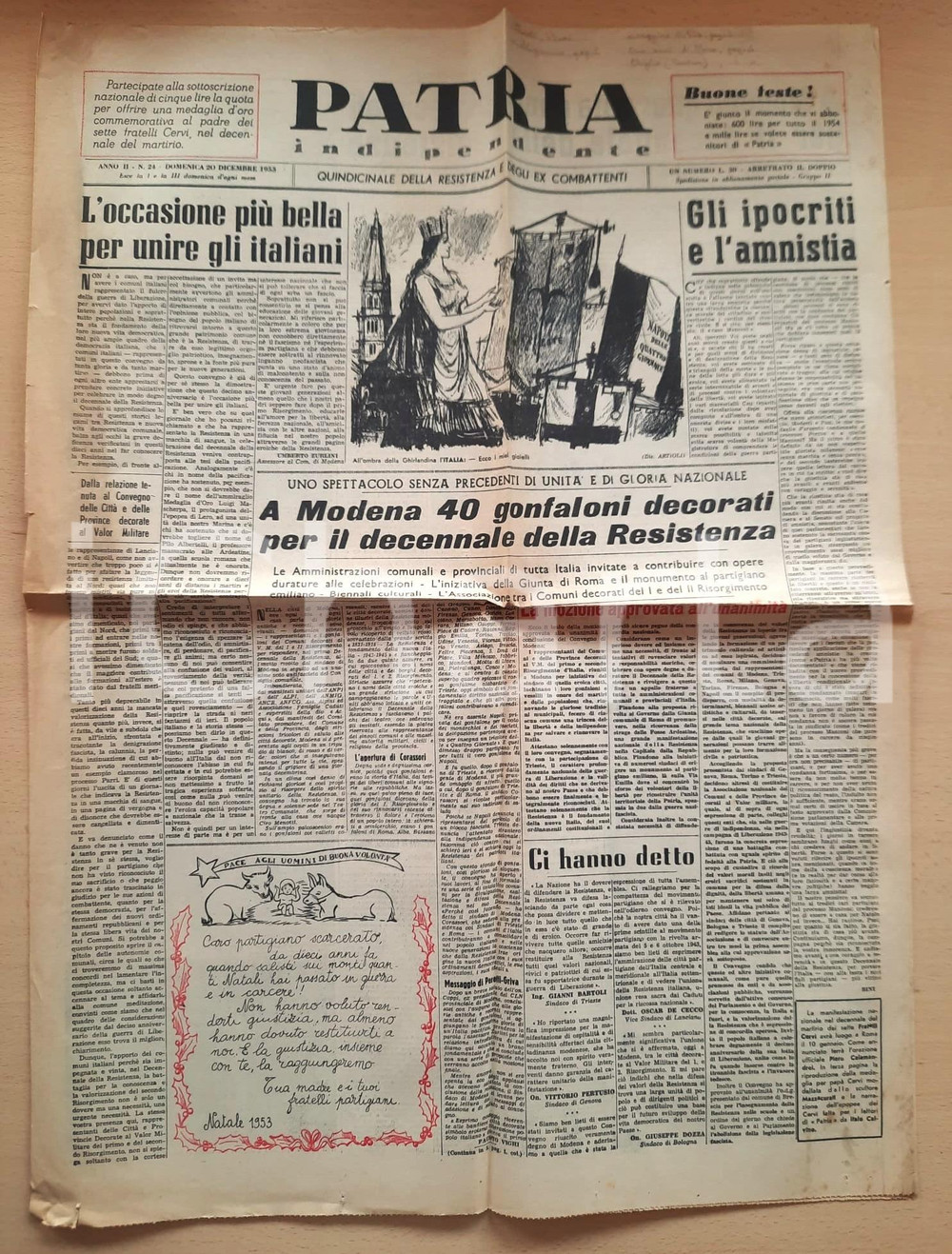 Giornale, rivista storica 1953 PATRIA INDIPENDENTE A Modena 40 gonfaloni per il decennale della Resistenza 1