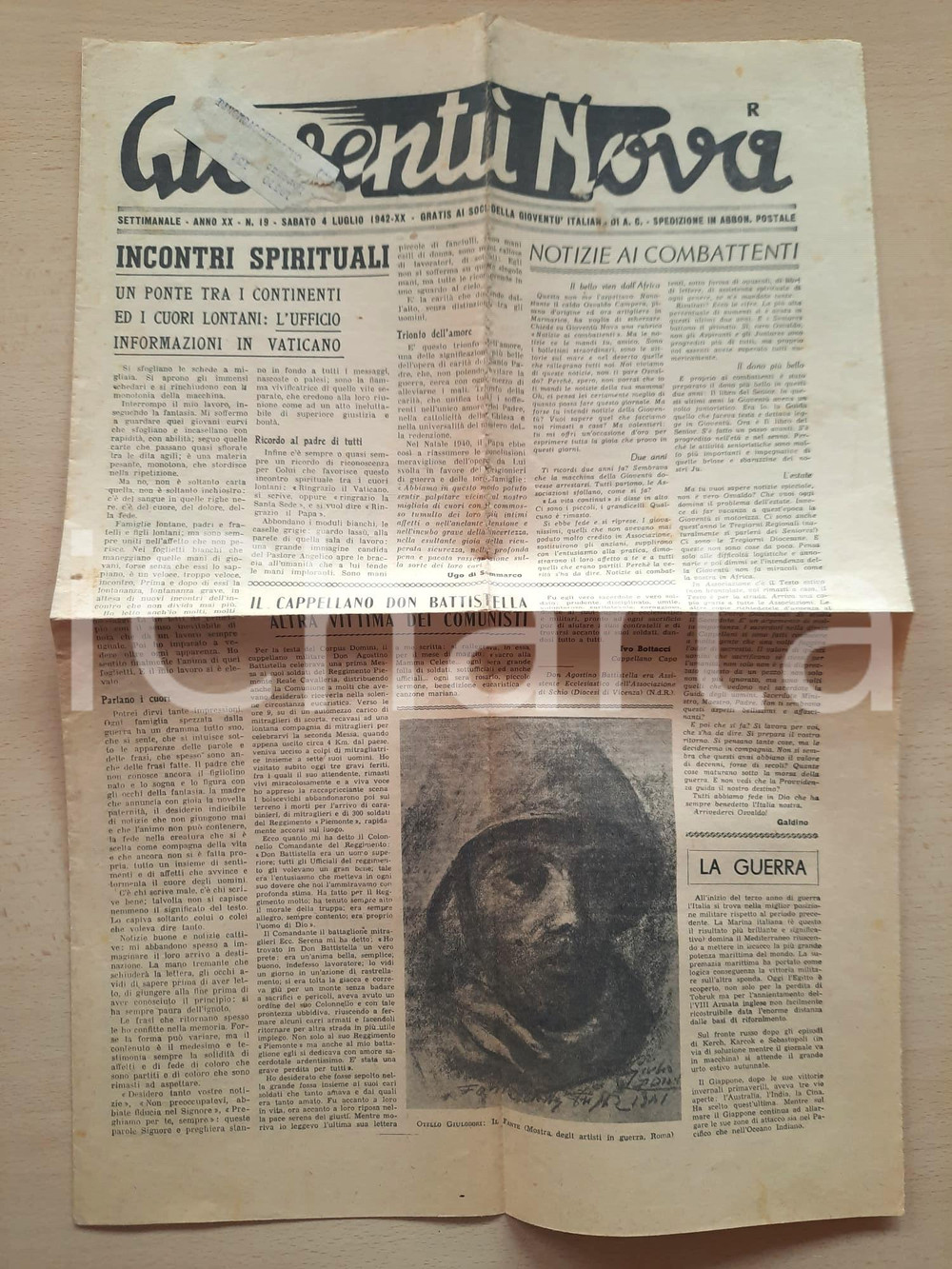 Giornale, rivista storica 1942 GIOVENTU  NOVA Don Agostino BATTISTELLA vittima dei comunisti Giornale 1