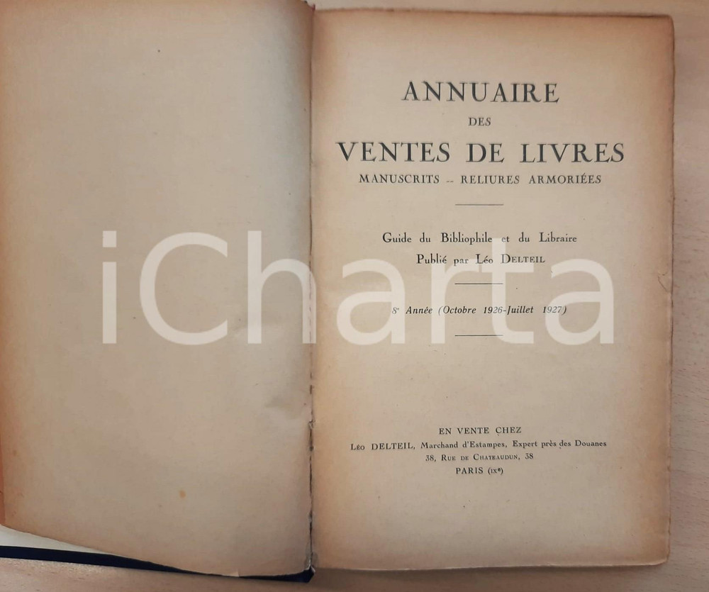 Libro, pubblicazione d epoca 19261927 PARIS Léo DELTEIL Annuaire des ventes des livres  8e année 1