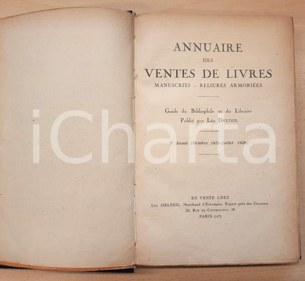 Libro, pubblicazione d epoca 19251926 PARIS Léo DELTEIL Annuaire des ventes des livres  7e année 1