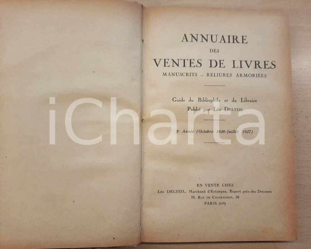 Libro, pubblicazione d epoca 19261927 PARIS Léo DELTEIL Annuaire des ventes des livres 8e année 1