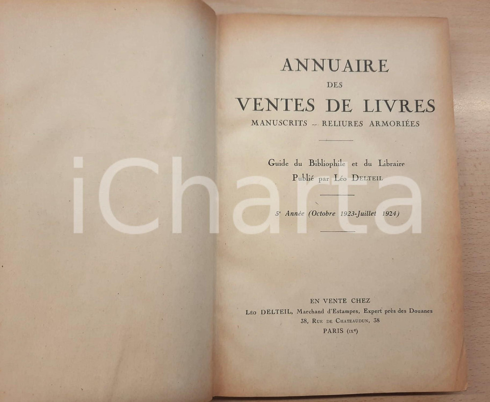 Libro, pubblicazione d epoca 19231924 PARIS Léo DELTEIL Annuaire des ventes des livres 5e année 1