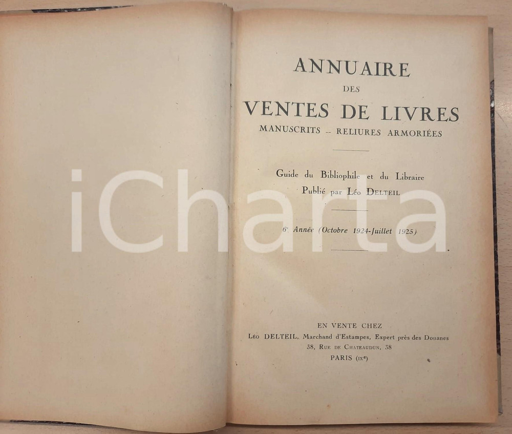 Libro, pubblicazione d epoca 19241925 PARIS Léo DELTEIL Annuaire des ventes des livres 6e année 1
