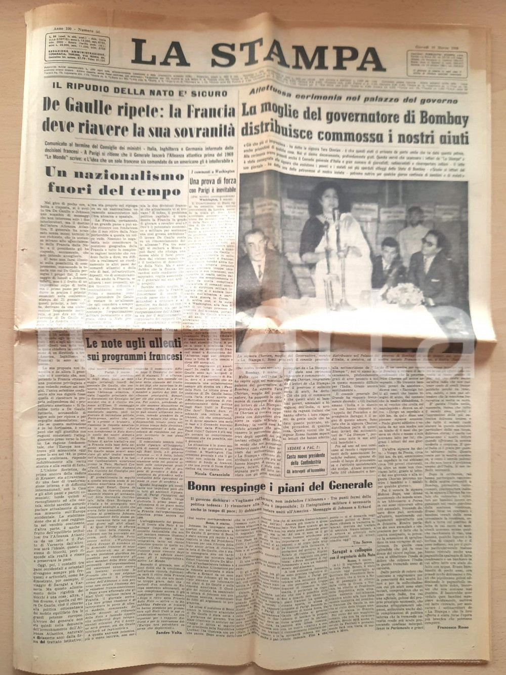 Giornale, rivista storica 1966 LA STAMPA De Gaulle sulla sovranità della Francia e ripudio della NATO 1