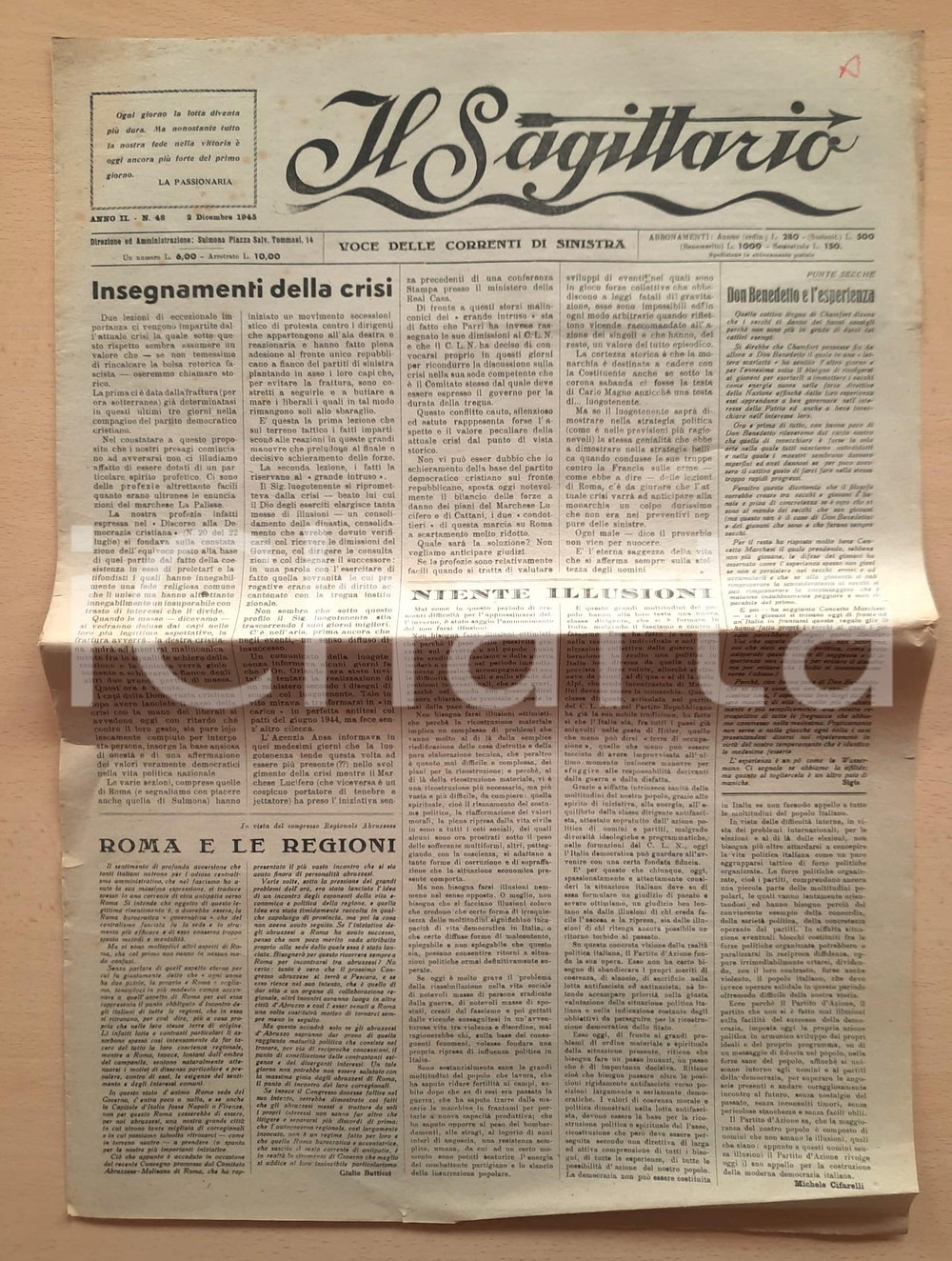 Giornale, rivista storica 1945 SULMONA  IL SAGITTARIO  Pro Corte d Assise a Sulmona Giornale 1