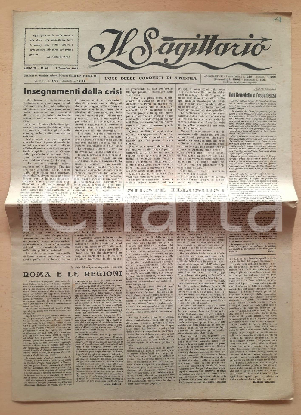 Giornale, rivista storica 1945 SULMONA  IL SAGITTARIO  Pro Corte d Assise a Sulmona Giornale 1