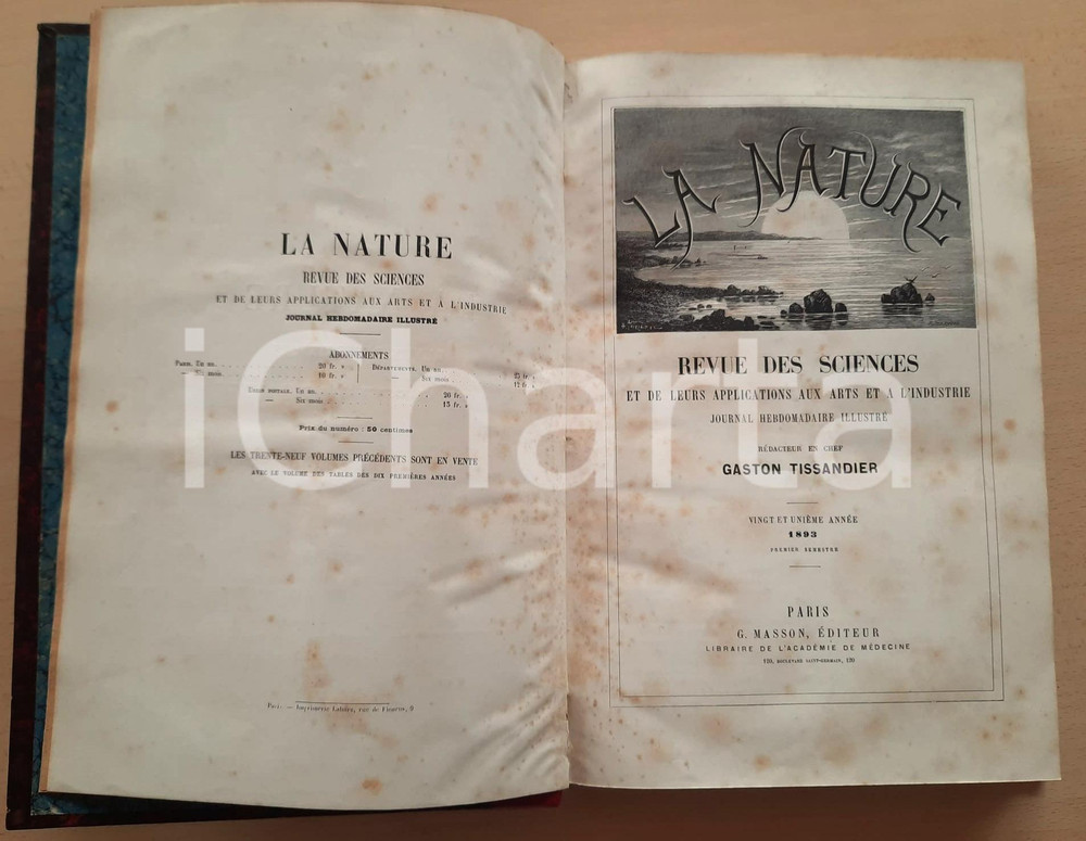 Libro, pubblicazione d epoca 1893 LA NATURE Revue des sciences  1° semestre Volume rilegato ILLUSTRATO 1