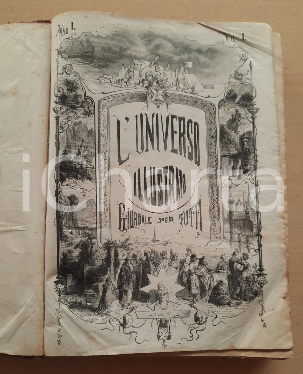 Libro, pubblicazione d epoca 18661867 L UNIVERSO ILLUSTRATO Giornale per tutti  Volume rilegato DANNEGGIATO 1