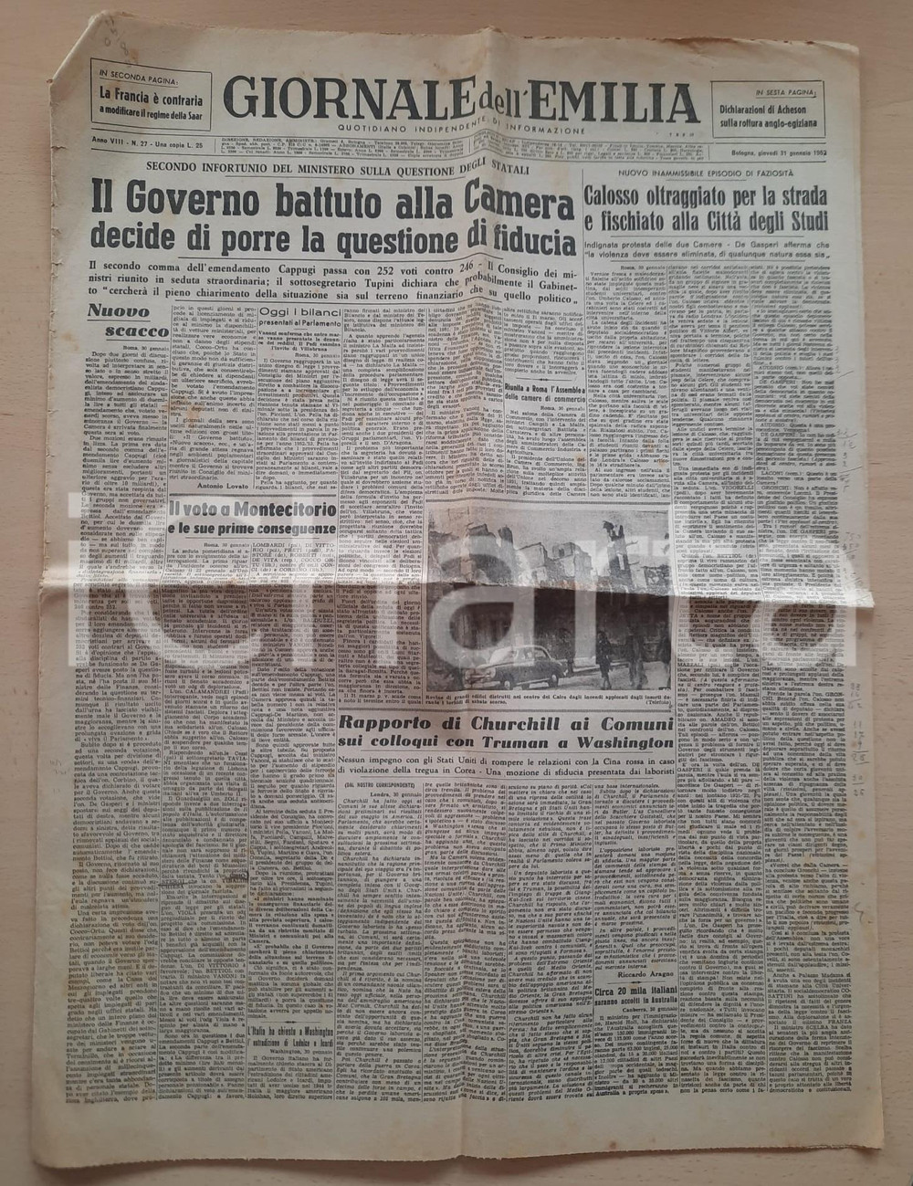 Giornale, rivista storica 1952 GIORNALE DELL EMILIA Umberto Calosso oltraggiato dagli universitari 1