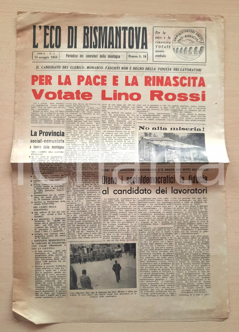 Giornale, rivista storica 1954 L ECO DI BISMANTOVA Votate Lino Rossi per la pace e la rinascita Giornale 1
