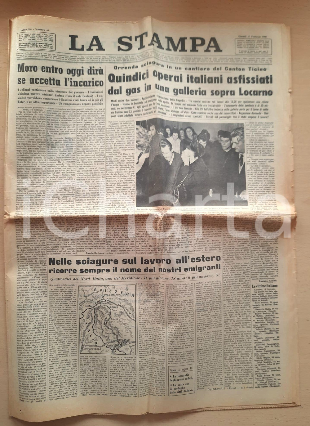 Giornale, rivista storica 1966 LA STAMPA Tragedia di Robiei  Operai italiani morti in una galleria 1