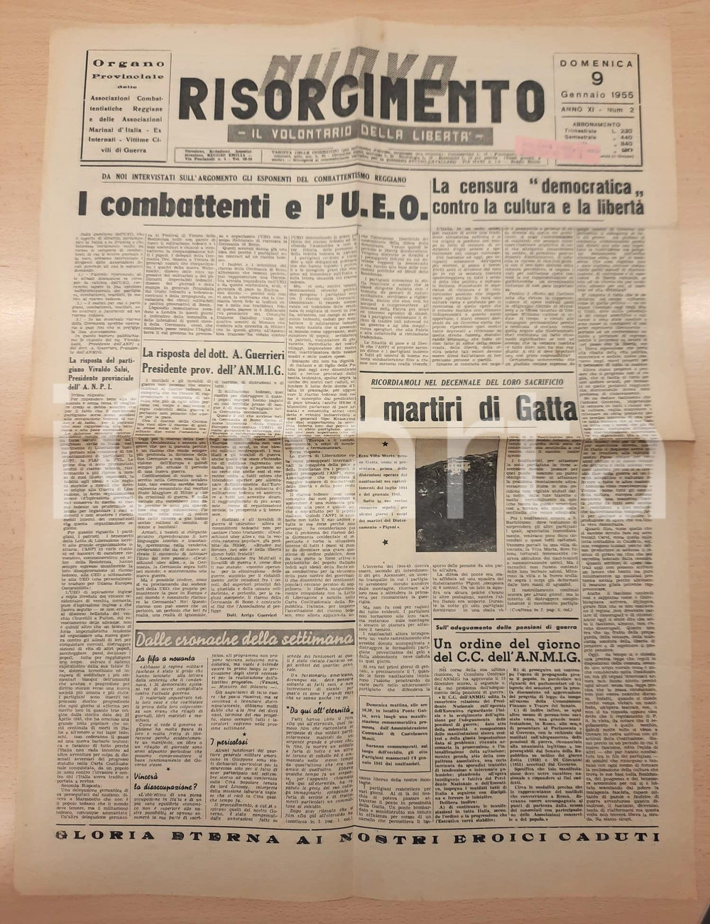 Giornale, rivista storica 1955 REGGIO EMILIA  NUOVO RISORGIMENTO Decennale eccidio nazifascista di Gatta 1
