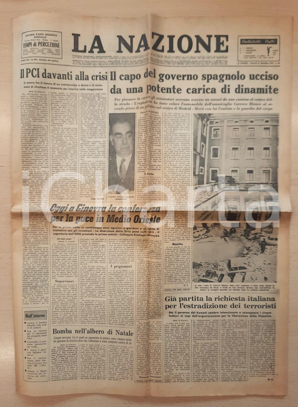 Giornale, rivista storica 1973 LA NAZIONE Premier spagnolo CARRERO BLANCO morto in attentato ETA Giornale 1