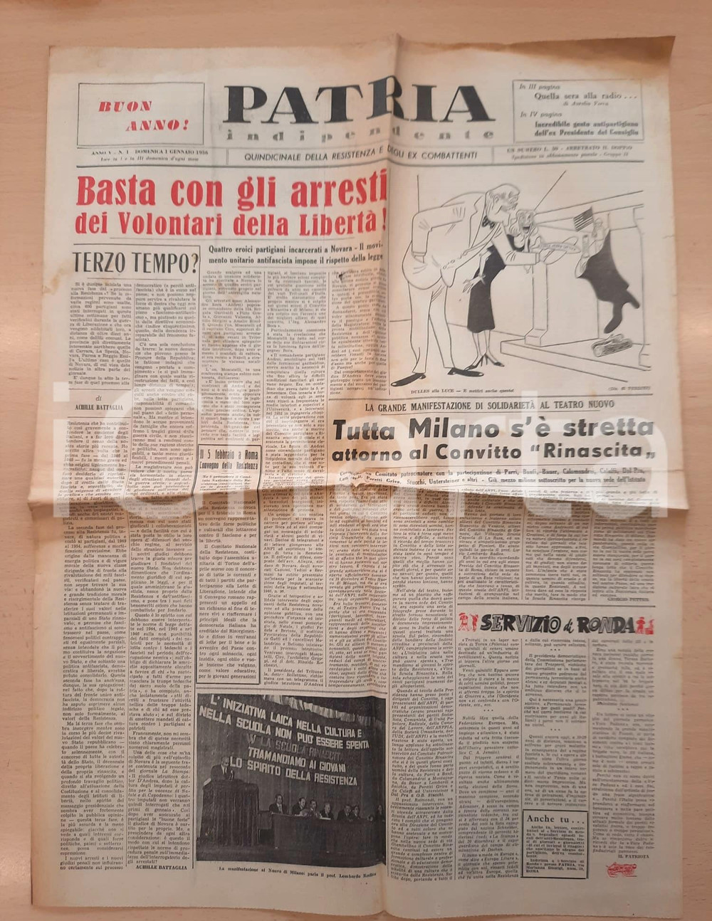 Giornale, rivista storica 1956 PATRIA INDIPENDENTE Manifestazione a Milano pro Teatro Nuovo Giornale 1