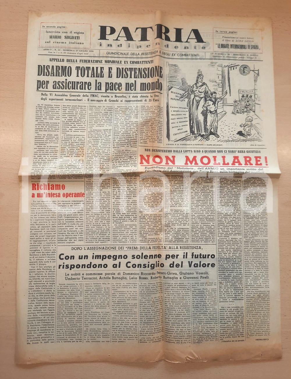 Giornale, rivista storica 1956 PATRIA INDIPENDENTE Mario Soldati progetta film sull antifascismo Giornale 1
