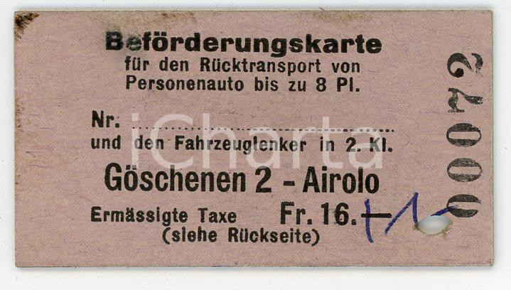 Oggetto da collezione cartaceo 1952 SWITZERLAND Beförderungskarte GOSCHENEN 2  AIROLO Biglietto ferroviario 1