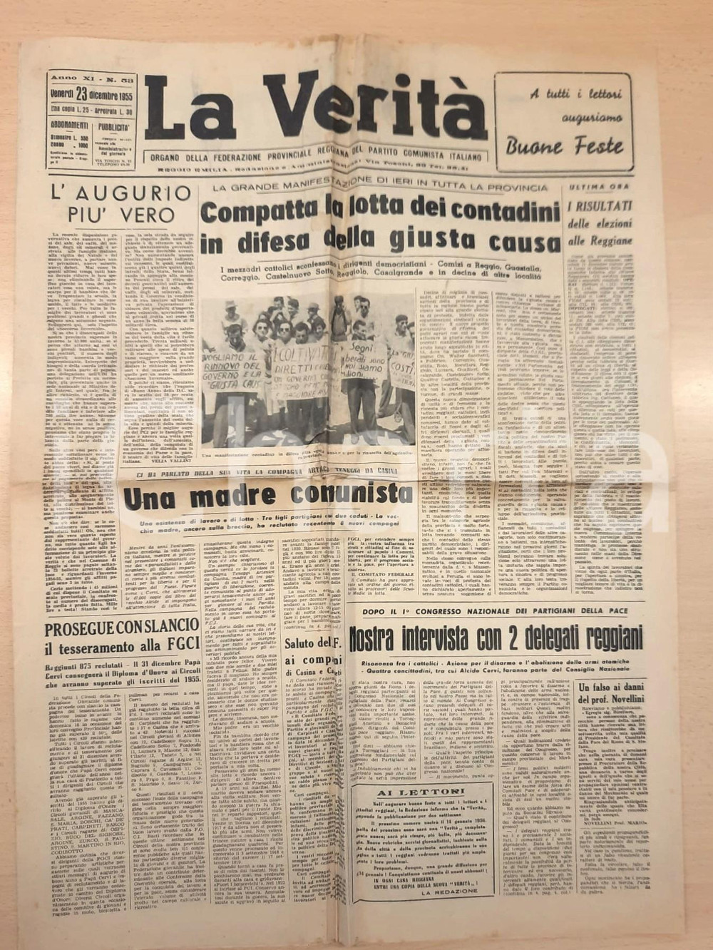 Giornale, rivista storica 1955 LA VERITÀ Contadini in lotta  Artenice Teneggi madre comunista Giornale 1