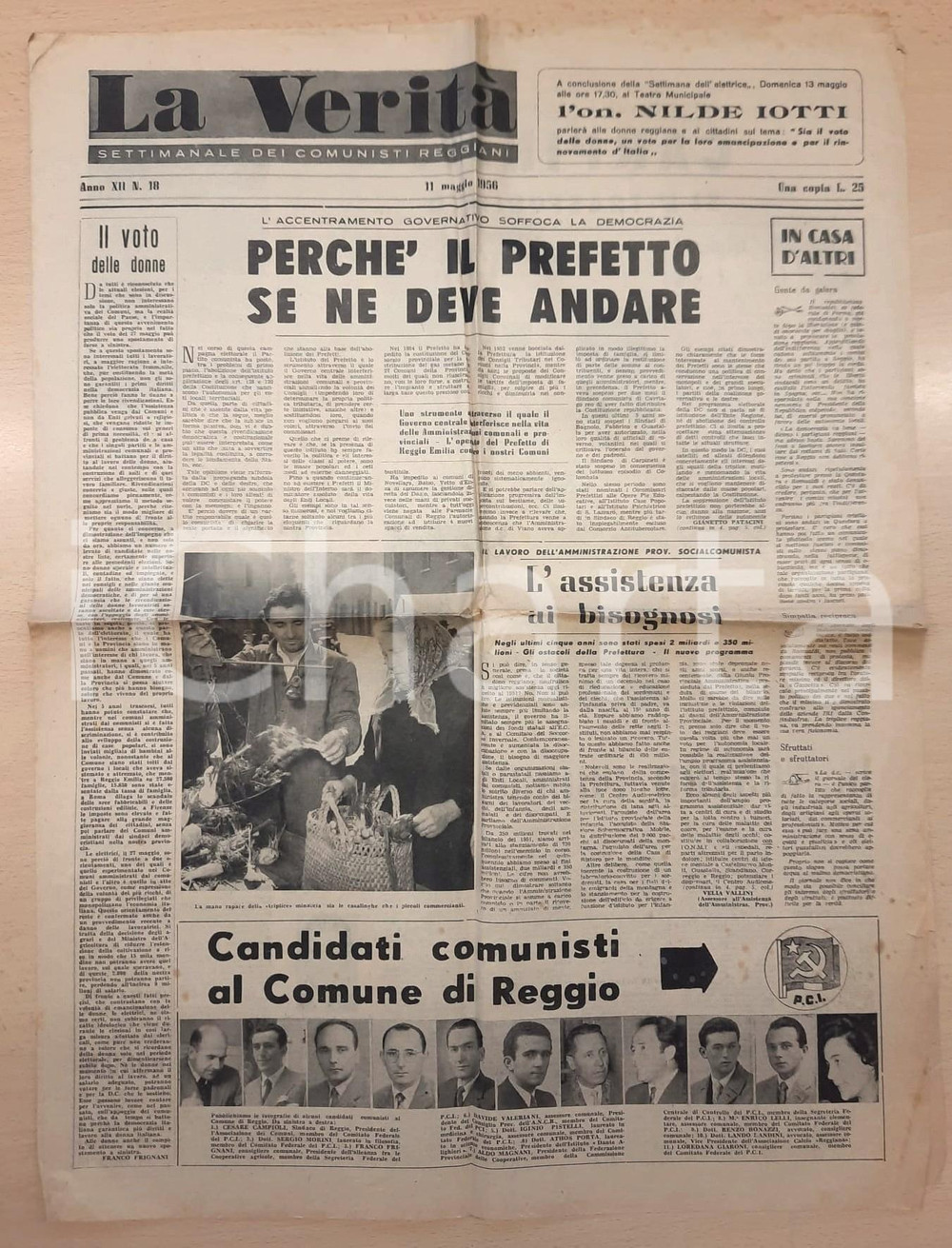 Giornale, rivista storica 1956 LA VERITÀ Eliminare i prefetti  CARPINETI trasformata dai comunisti 1