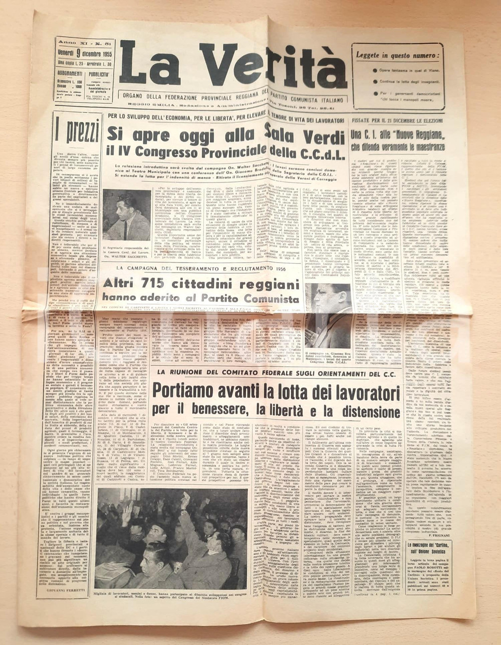 Giornale, rivista storica 1955 LA VERITÀ Opere fantasma a Viano  Vetto rinnovata da amministrazione PCI 1