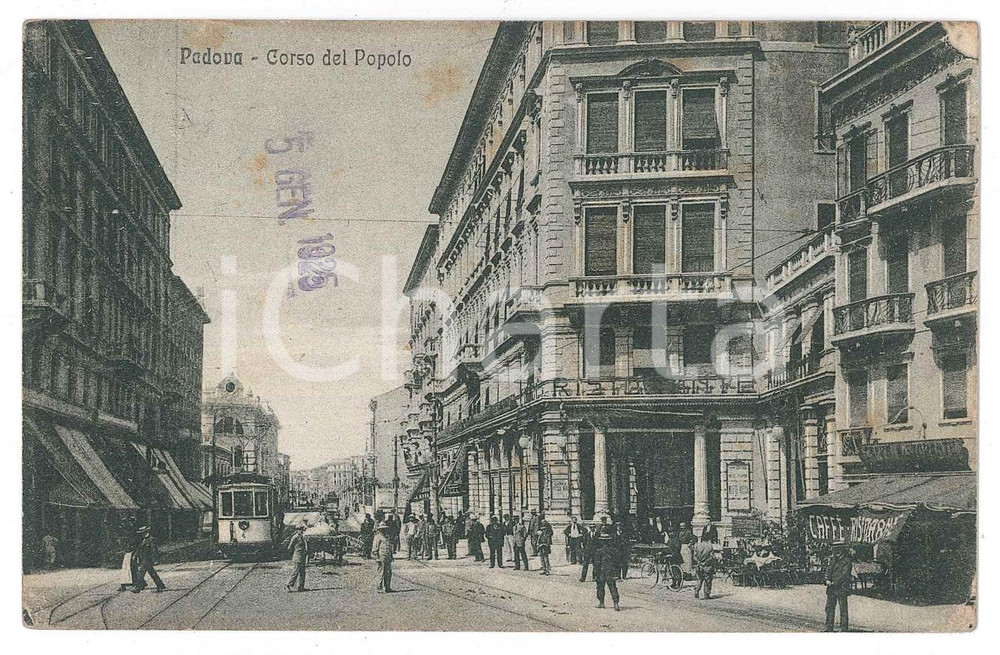 Cartolina originale da collezione 1925 PADOVA Tram e carretti in Corso del Popolo  Cartolina ANIMATA FP VG 1