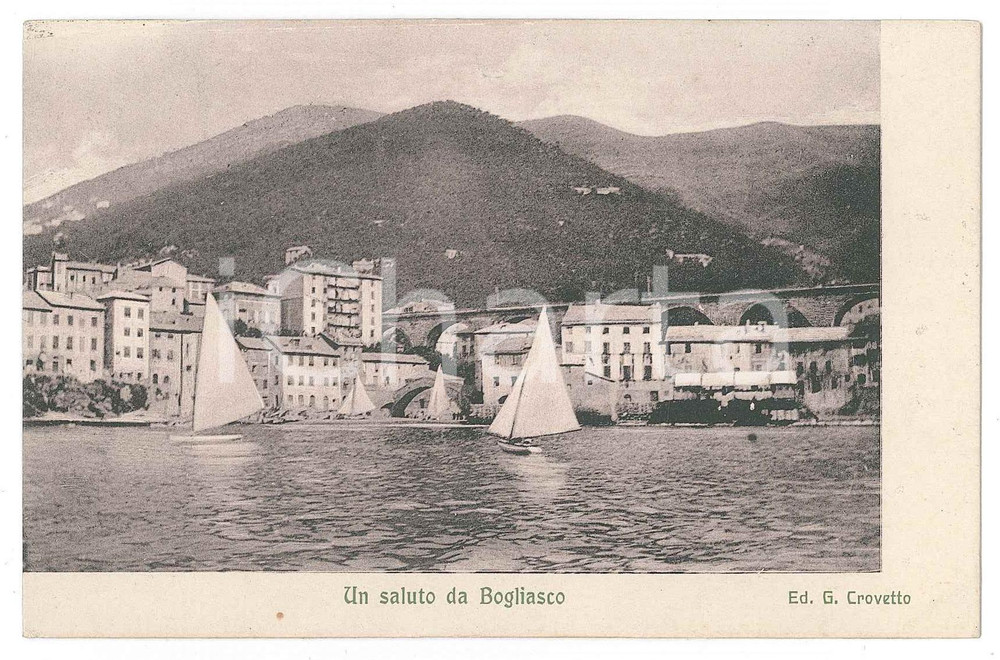 Cartolina originale da collezione 1912 BOGLIASCO GE Panorama con barche a vela  Cartolina FP VG 1