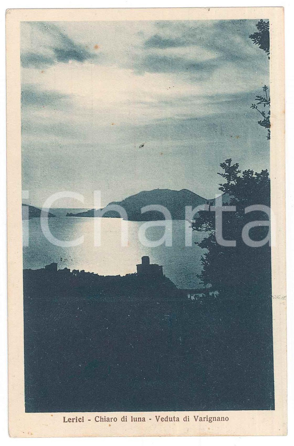 Cartolina originale da collezione 1939 LERICI Veduta di VARIGNANO al chiaro di Luna  Cartolina FP VG 1