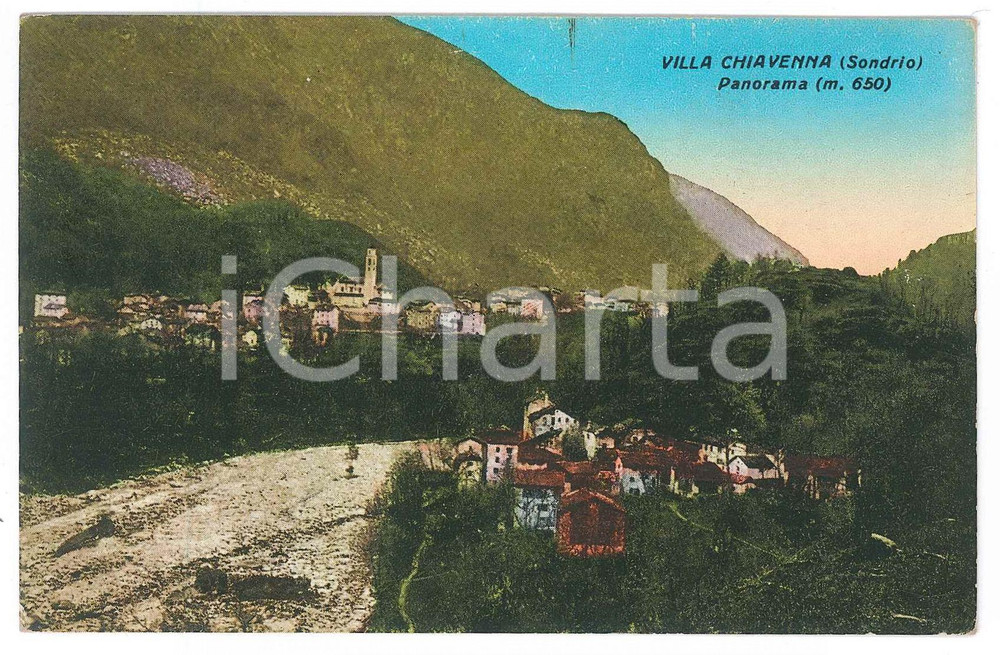 Cartolina originale da collezione 1935 VILLA DI CHIAVENNA SO Panorama del paese  Cartolina FP VG 1