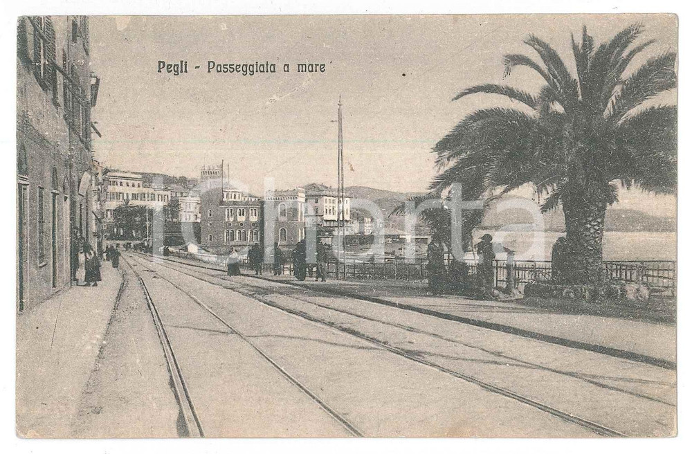Cartolina originale da collezione 1921 GENOVA  PEGLI Passeggiata a mare  Cartolina ANIMATA FP VG 1