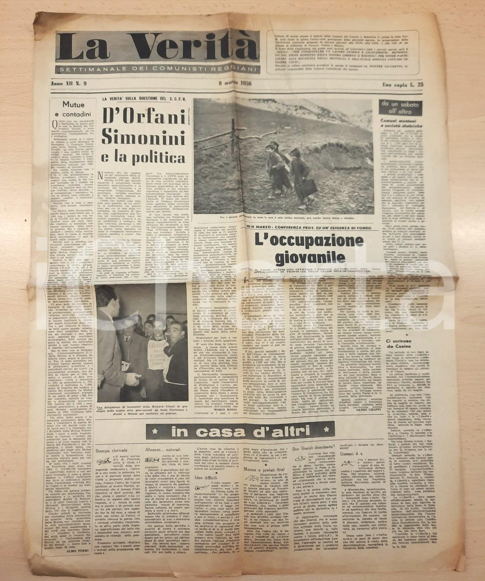 Giornale, rivista storica 1956 LA VERITÀ Mostra Premio Città del Tricolore  Congresso Donne VILLA SETA 1