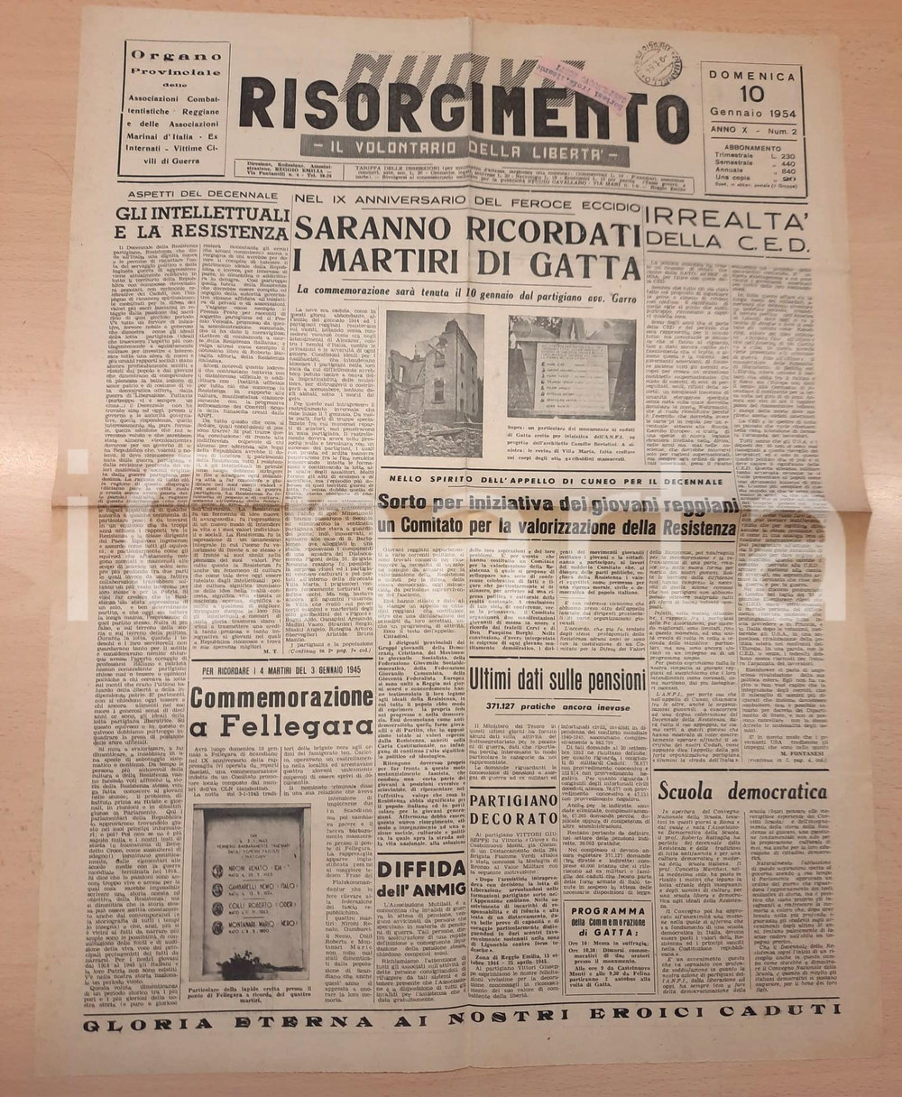 Giornale, rivista storica 1954 NUOVO RISORGIMENTO Commemorazione martiri di Gatta  Cerimonia a Fellegara 1