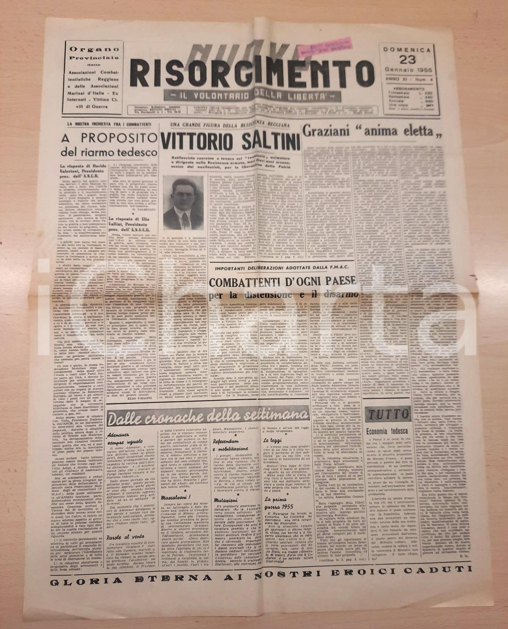 Giornale, rivista storica 1955 REGGIO EMILIA  NUOVO RISORGIMENTO Vittorio SALTINI antifascista 1