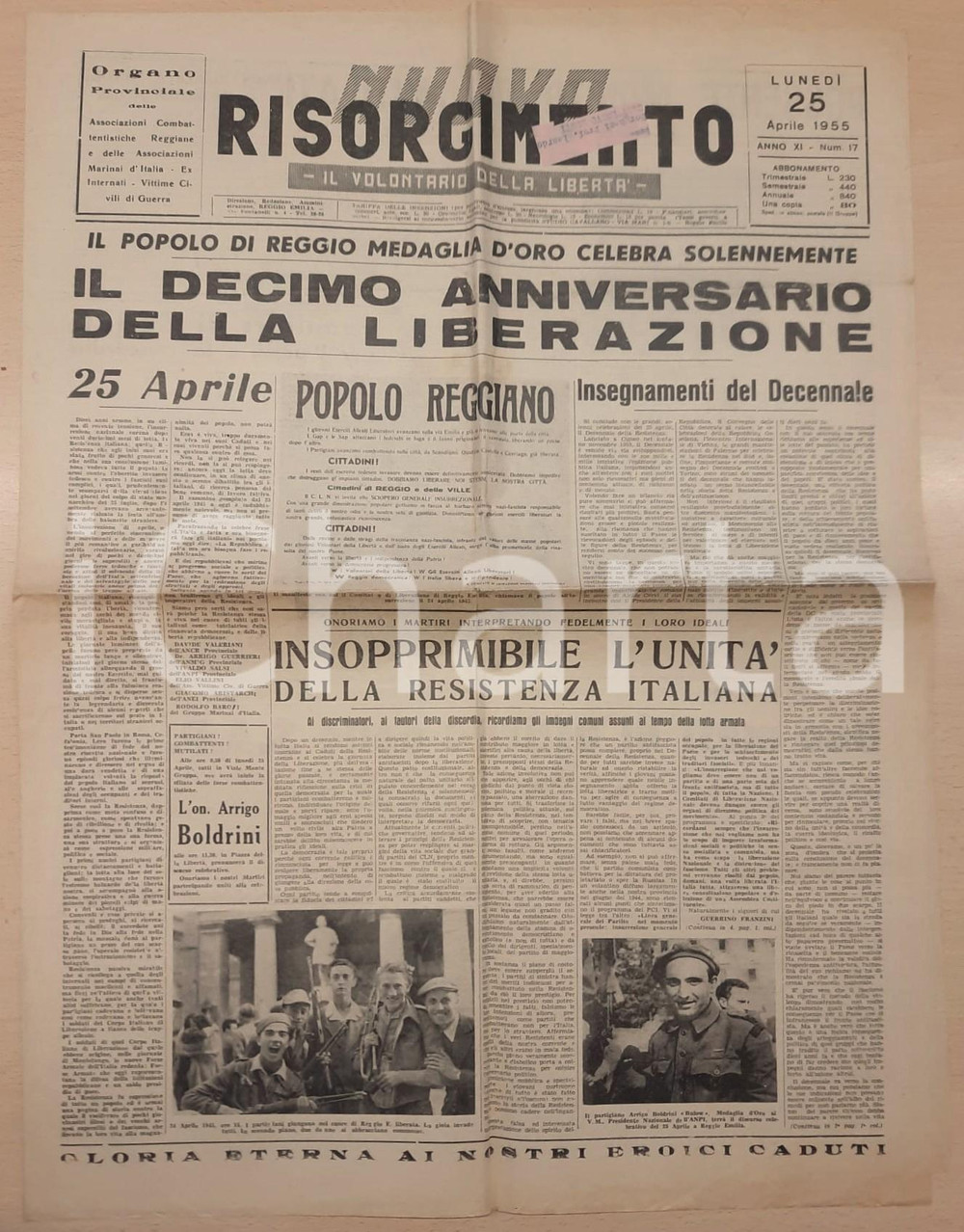 Giornale, rivista storica 1955 REGGIO EMILIA  NUOVO RISORGIMENTO Decimo anniversario della Liberazione 1