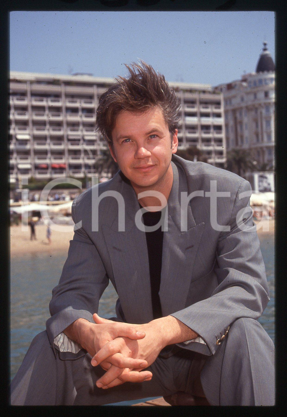 Fotografia d epoca originale 1995 ca CANNES Festival del Cinema  Tim ROBBINS Ritratto 35mm VINTAGE SLIDE 3 1