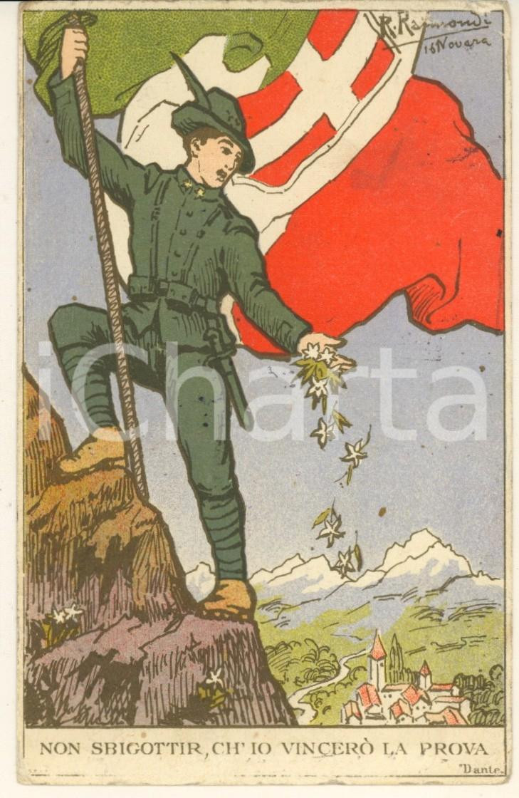 Cartolina originale da collezione 1917 WW1 NOVARA Cartolina ill. R. RAIMONDI Non sbigottir, ch io vincerò la prova 1