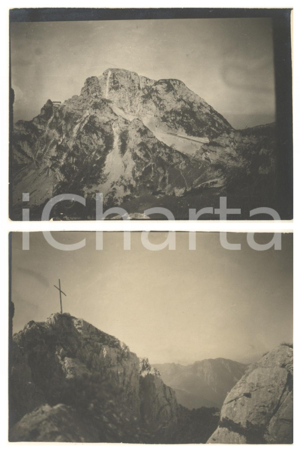Fotografia d epoca originale 1915 ca MONTE PASUBIO Roccia Bella Laita  Croce di vetta Lotto 2 foto 12x9 cm 1