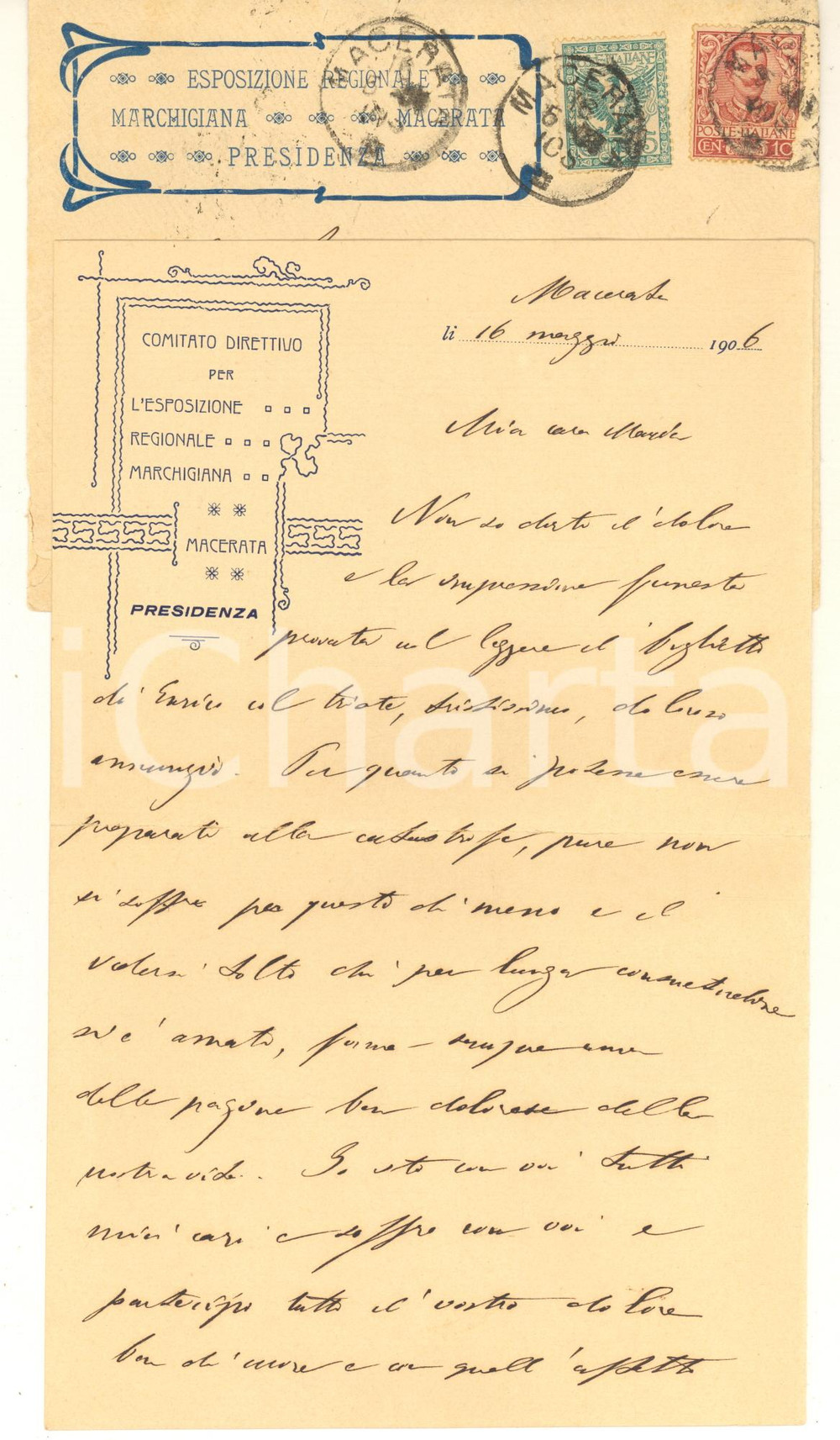 Autografo originale 1906 MACERATA Gustavo PIEROZZI presidente Esposizione Marchigiana AUTOGRAFO 1