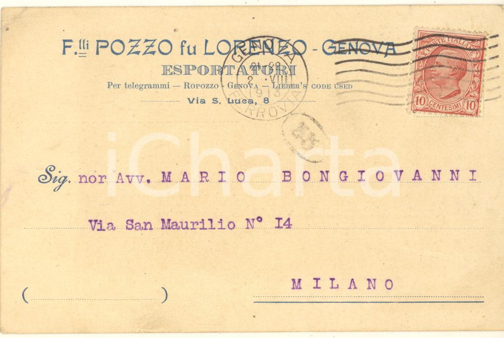 Cartolina originale da collezione 1913 GENOVA Antonio LANDINI Ufficiale giudiziario Cartolina postale intestate 1