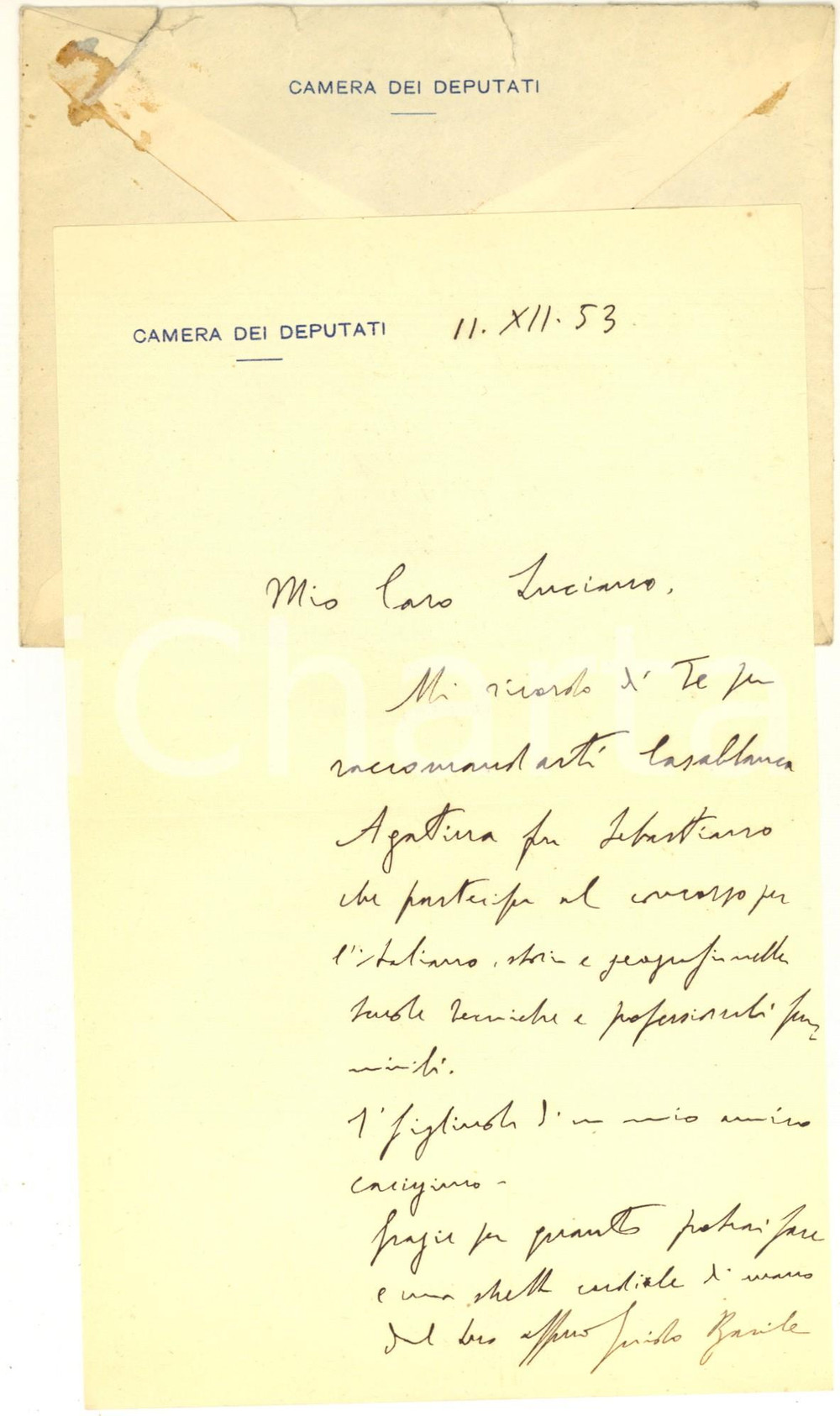 Autografo originale 1953 ROMA Camera dei Deputati  Lettera on. Guido BASILE AUTOGRAFO 1