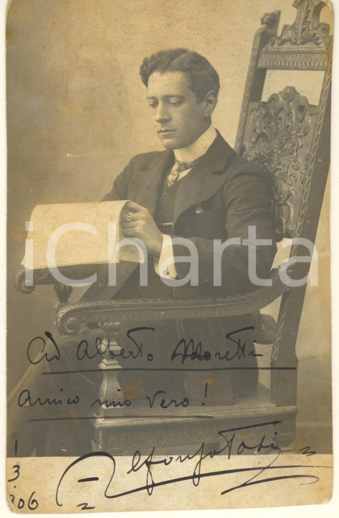 Autografo originale 1906 Alfonso TOSI ORSINI musicista  Ritratto con giornale Foto con AUTOGRAFO 1