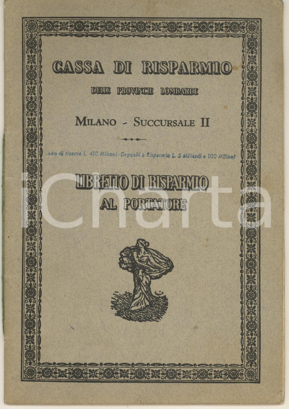 Oggetto da collezione cartaceo 1931 MILANO Cassa di Risparmio delle Provincie Lombarde  Libretto al portatore 1