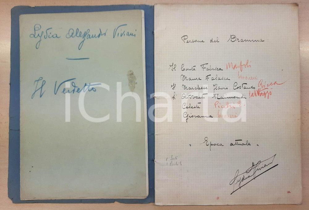 Autografo originale 1915 Lydia ALESSANDRI VIVIANI Il verdetto  Manoscritto AUTOGRAFO/Dattiloscritti 1