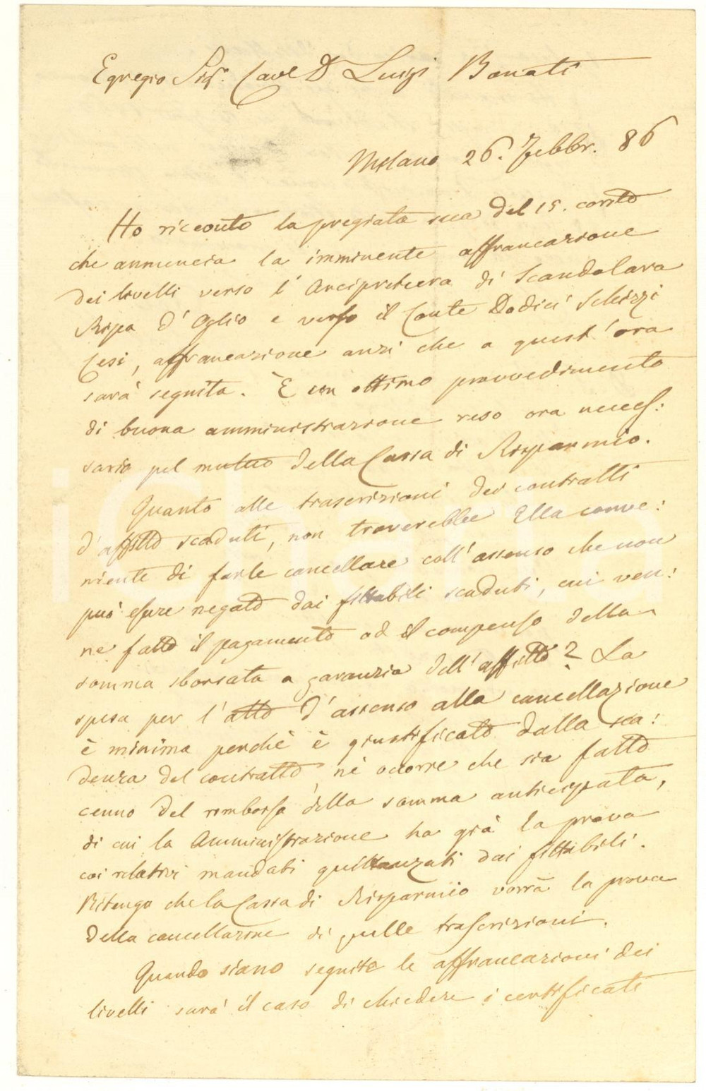 Autografo originale 1886 MILANO Lettera Francesco RESTELLI su amministrazione beni AUTOGRAFO 1