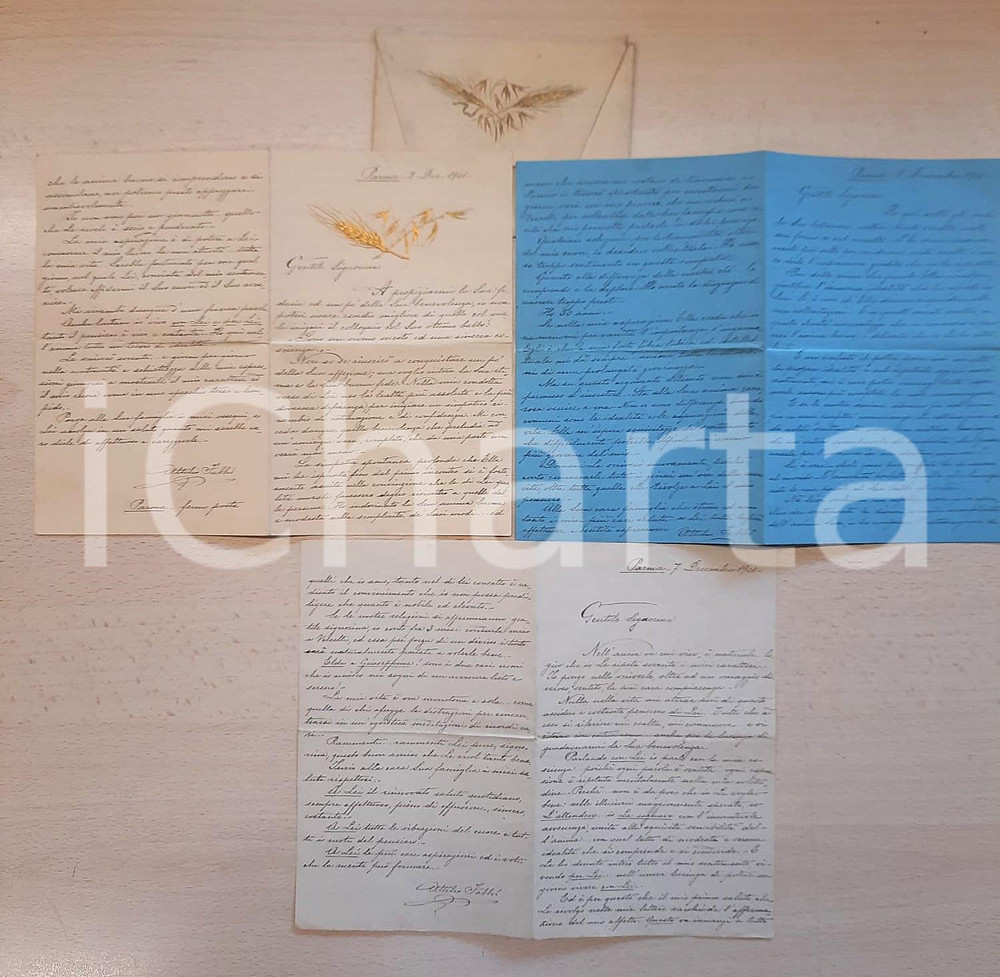 Autografo originale 1901 PARMA Attilio FABBRI regista CINEMA MUTO Lotto 3 lettere d amore AUTOGRAFE 1