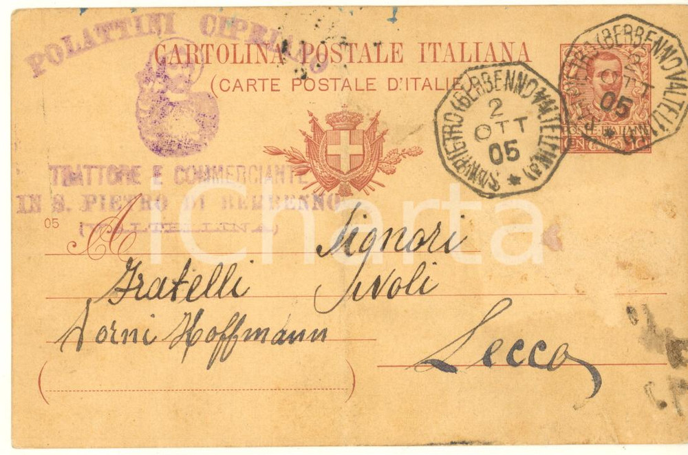 Cartolina originale da collezione 1905 SAN PIETRO DI BERBENNO Cipriano POLATTINI trattore Cartolina DANNEGGIATA 1