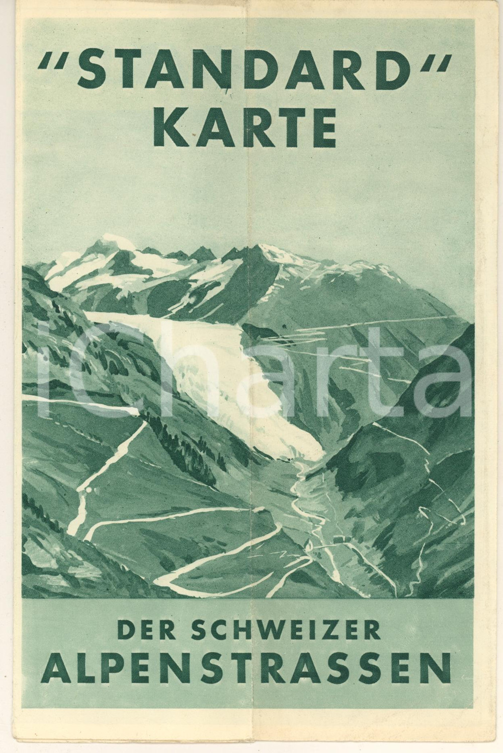 Mappa, planimetria storica 1950 ca Der Schweizer ALPENSTRASSE  Mappa pubblicitaria STANDARD MOTOR OIL 1