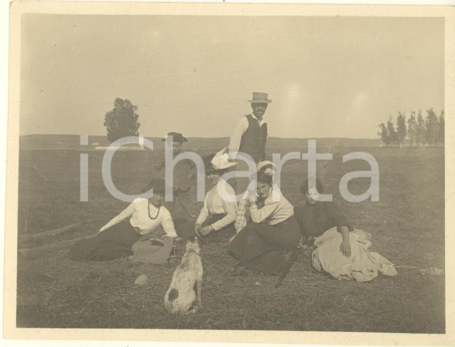 Fotografia d epoca originale 1911 ROMA MAGLIANA / PRATO CARBONE Pausa durante la caccia  Foto 11x9 cm 1